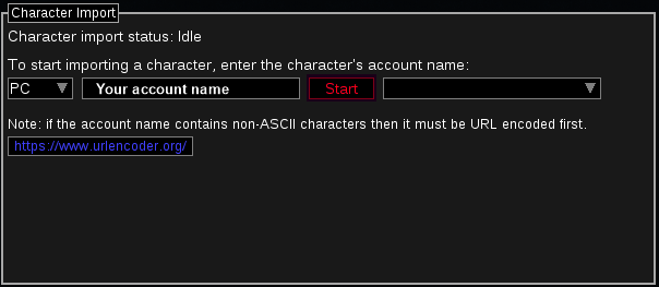 Character import button